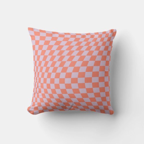 Retro Check Pattern Lilac And Orange Checkerboard Throw Pillow
