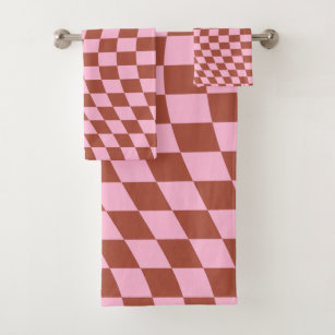 Custom Chainstitch Checkered Hand Towel Pink Checkered Gifts for