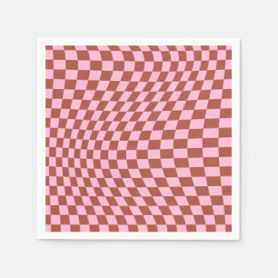 Retro Check Pattern Pink And Brown Checkerboard Napkins
