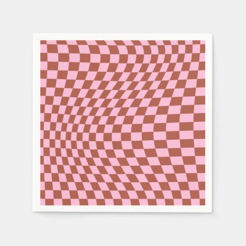 Retro Check Pattern Pink And Brown Checkerboard Napkins