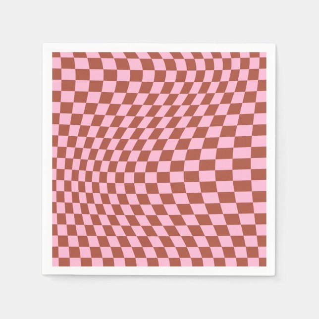 Retro Check Pattern Pink And Brown Checkerboard Napkins (Front)