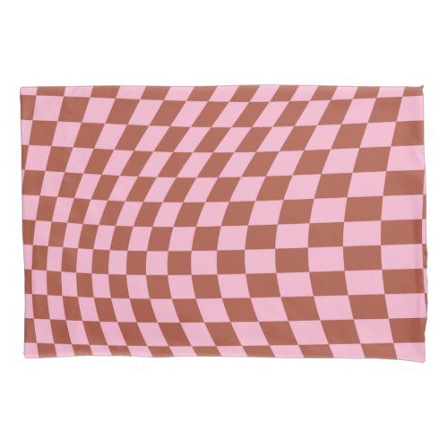Retro Check Pattern Pink And Brown Checkerboard Pillow Case