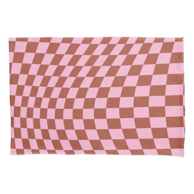 Retro Check Pattern Pink And Brown Checkerboard Pillow Case (Front)