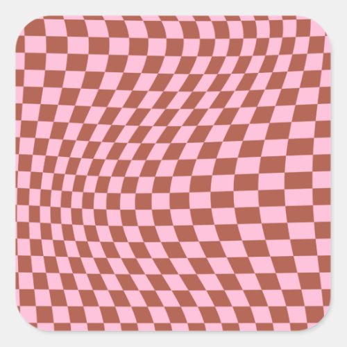 Retro Check Pattern Pink And Brown Checkerboard Square Sticker