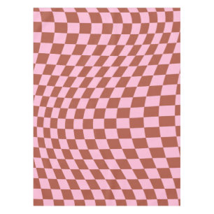 Retro Check Pattern Pink And Brown Checkerboard Tablecloth