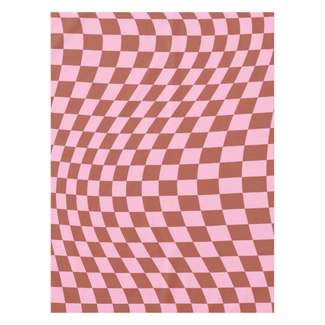 Retro Check Pattern Pink And Brown Checkerboard Tablecloth (Front)