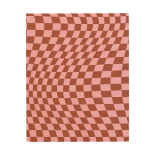 Retro Check Pattern Pink And Brown Checkerboard Wood Wall Art