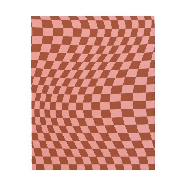 Retro Check Pattern Pink And Brown Checkerboard Wood Wall Art (Front)