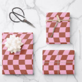 Cute Grid Lines Pattern Pastel Pink and Orange Wrapping Paper