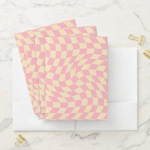 Retro Check Pink Yellow Warped Checkerboard   Pocket Folder