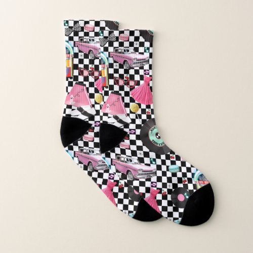 Retro Checker 50s Fifties Classic Checkerboard Socks