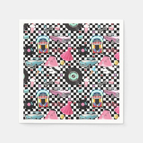 Retro Checker 50s Fifties Theme Birthday Party Napkins