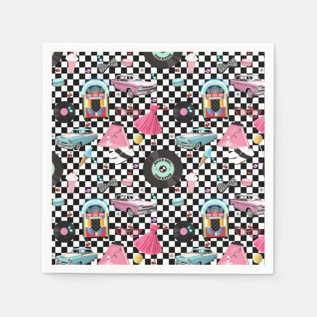 Retro Checker 50's Fifties Theme Birthday Party Napkins (Front)