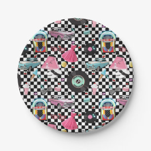 Retro Checker 50's Fifties Theme Birthday Party Paper Plates