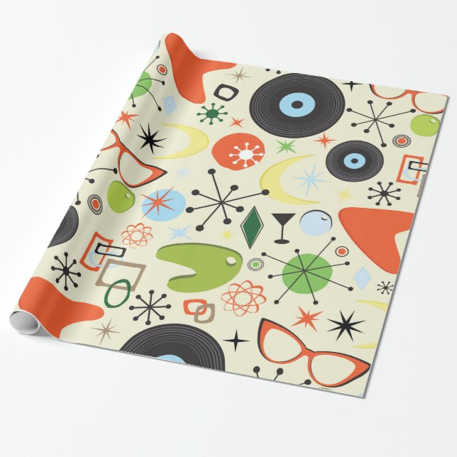 Retro Checker 50's Fifties Theme Birthday Party Wrapping Paper (Unrolled)