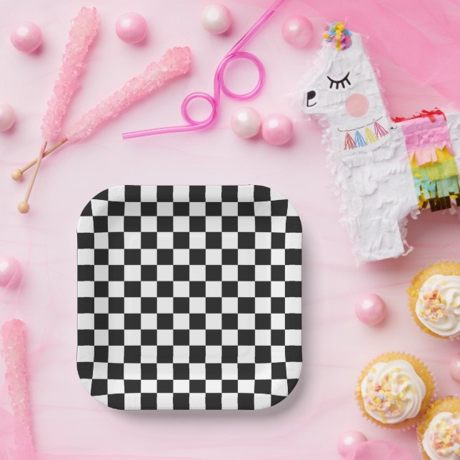 Retro Checker Boy Birthday Party Paper Plates
