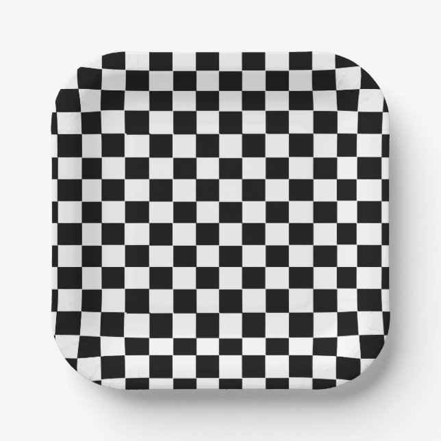 Retro Checker Boy Girl Birthday Party Paper Plates (Front)