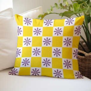 Retro Checker Checkered Floral Pattern Throw Pillow