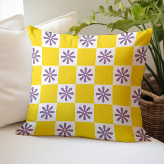 Retro Checker Checkered Floral Pattern Throw Pillow