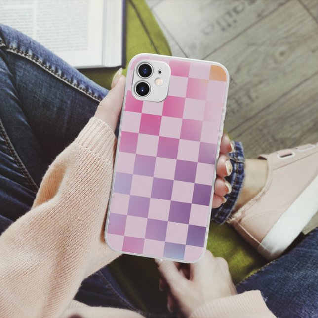 Retro Checker Checkered Gradient Purple Pattern Case-Mate iPhone Case (Creator Uploaded)