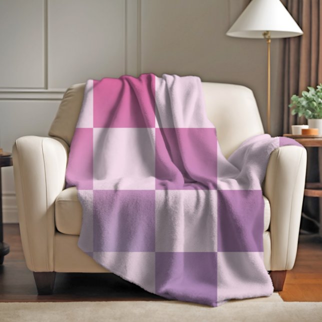 Retro Checker Checkered Gradient Purple Pattern Fleece Blanket (Creator Uploaded)