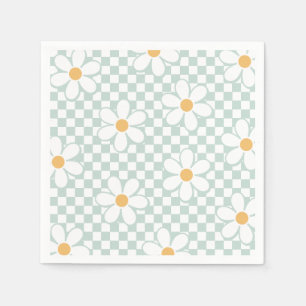 Retro Checker Daisy mint birthday Napkins