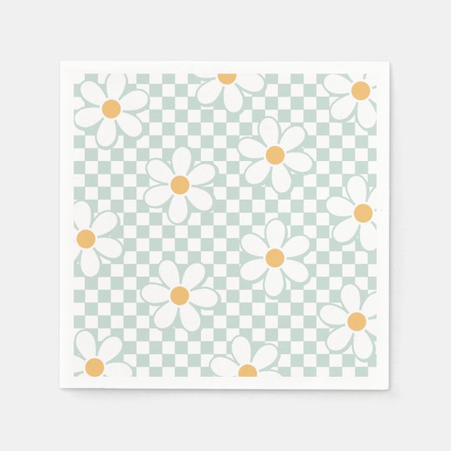 Retro Checker Daisy mint birthday Napkins (Front)