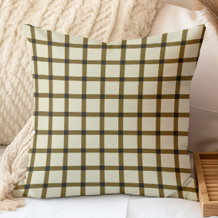 Retro Checker Grid Brown and Cream Throw Pillow