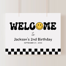 Retro Checker Happy Face 2nd Birthday Welcome Sign