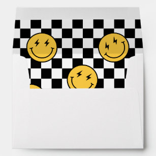 Retro Checker Happy Face Birthday Envelope