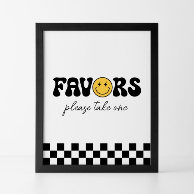 Retro Checker Happy Face Birthday Favors Sign (Creator Uploaded)