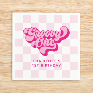 Retro Checker Hot Pink Groovy One Napkins