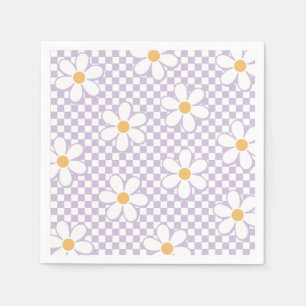 Retro Checker Lilac Daisy birthday Napkins