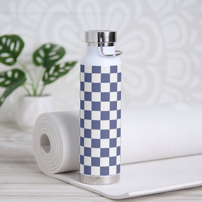 Retro Checker Pattern 90s Purple Water Bottle (Yoga)