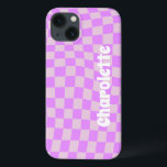 retro checker pattern Case-Mate iPhone case<br><div class="desc">This design features a retro pink checker pattern and a spot for you to customize with your name in a trendy retro typography</div>