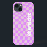 retro checker pattern Case-Mate iPhone case<br><div class="desc">This design features a retro pink checker pattern and a spot for you to customize with your name in a trendy retro typography</div>