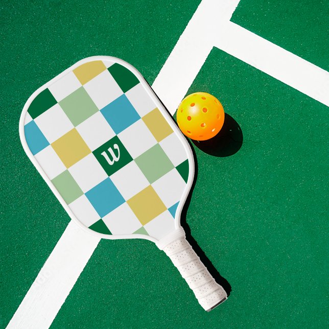 Retro Checker Pattern Monogram Pickleball Paddle (Creator Uploaded)