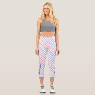 Retro Checkerboard 1990s 2000s Y2K Pastel Add Name Capri Leggings