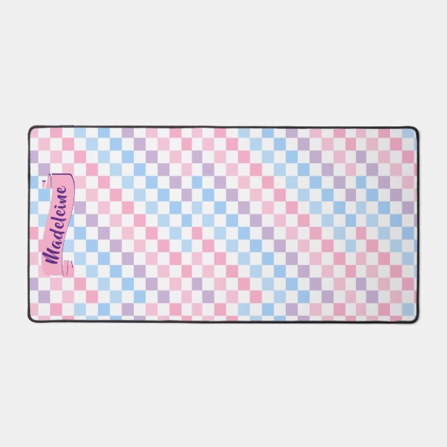 Retro Checkerboard 1990s 2000s Y2K Pastel Add Name Desk Mat (Front)