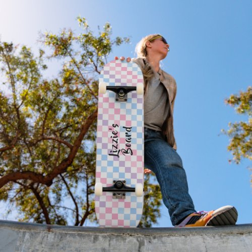 Retro Checkerboard 1990s 2000s Y2K Pastel Add Name Skateboard