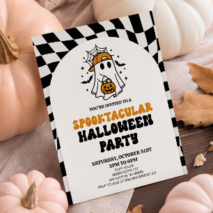 Retro Checkerboard A Spooktacular Halloween Party Invitation