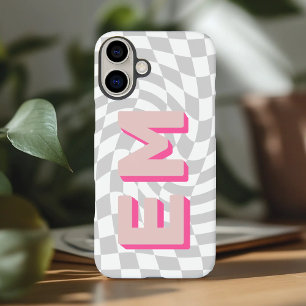 Retro Checkerboard Aesthetic Monogram iPhone 16 Plus Case
