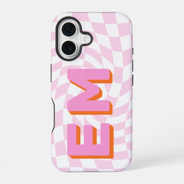 Retro Checkerboard Aesthetic Monogram Iphone Case (Back)