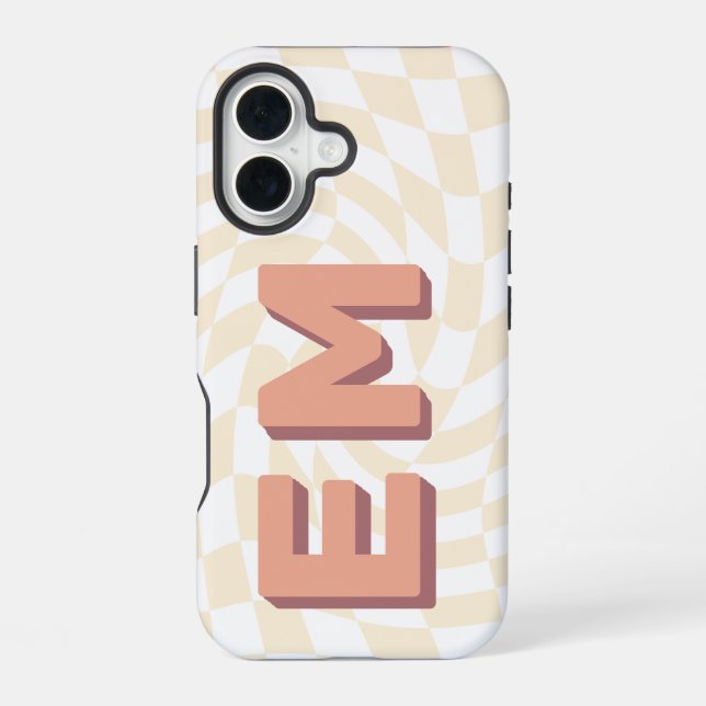 Retro Checkerboard Aesthetic Monogram Iphone Case (Back)