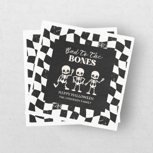 Retro Checkerboard Bad To The Bones Halloween Napkins