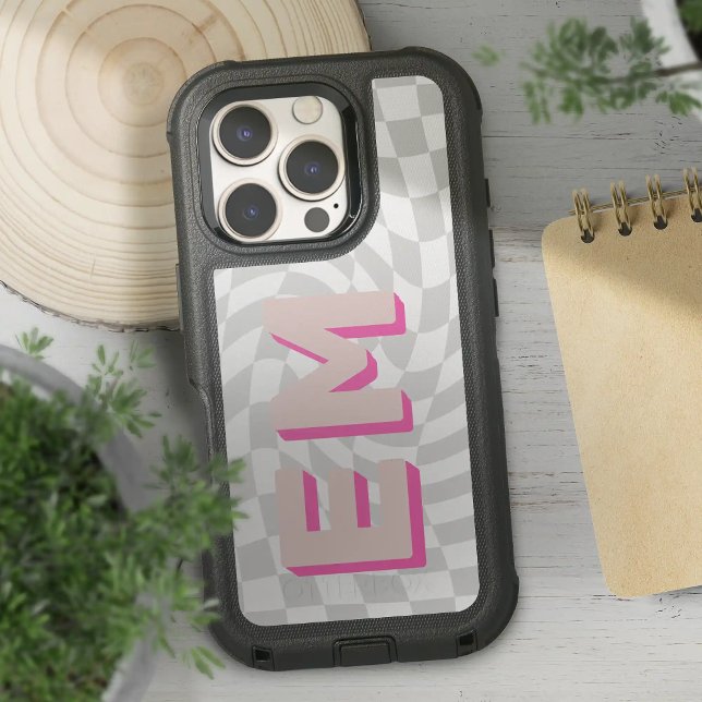 Retro Checkerboard Bold Monogram Otterbox iPhone Case (OtterBox Modern Monogram CHeckerboard Pattern Iphone 16 case)
