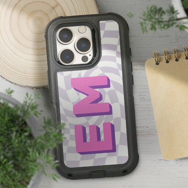 Retro Checkerboard Bold Monogram Otterbox iPhone Case (OtterBox Modern Monogram CHeckerboard Pattern Iphone 16 case)