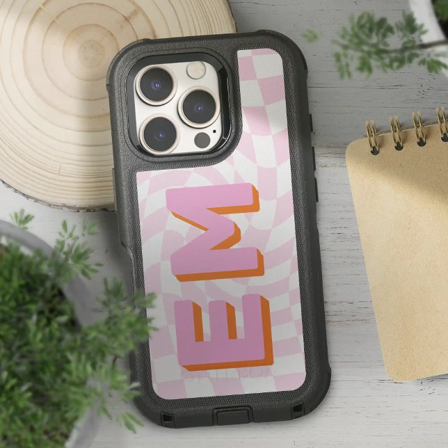 Retro Checkerboard Bold Monogram Otterbox iPhone Case (OtterBox Modern Monogram CHeckerboard Pattern Iphone 16 case)