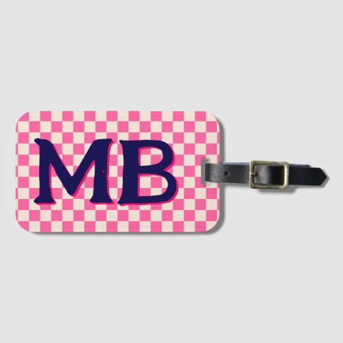 Retro Checkerboard Checkered Pattern Pink Blue Luggage Tag