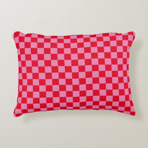 Retro Checkerboard Checkered Pattern Pink Orange Accent Pillow